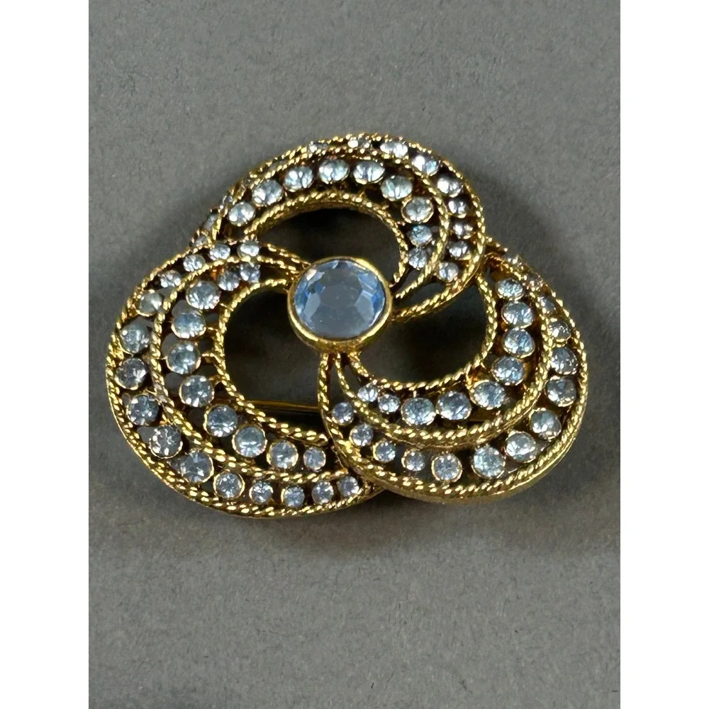 Vintage Costume Jewelry Brooch Lot 5pc Rhinestone Sunburst Floral Cabochon Pins
